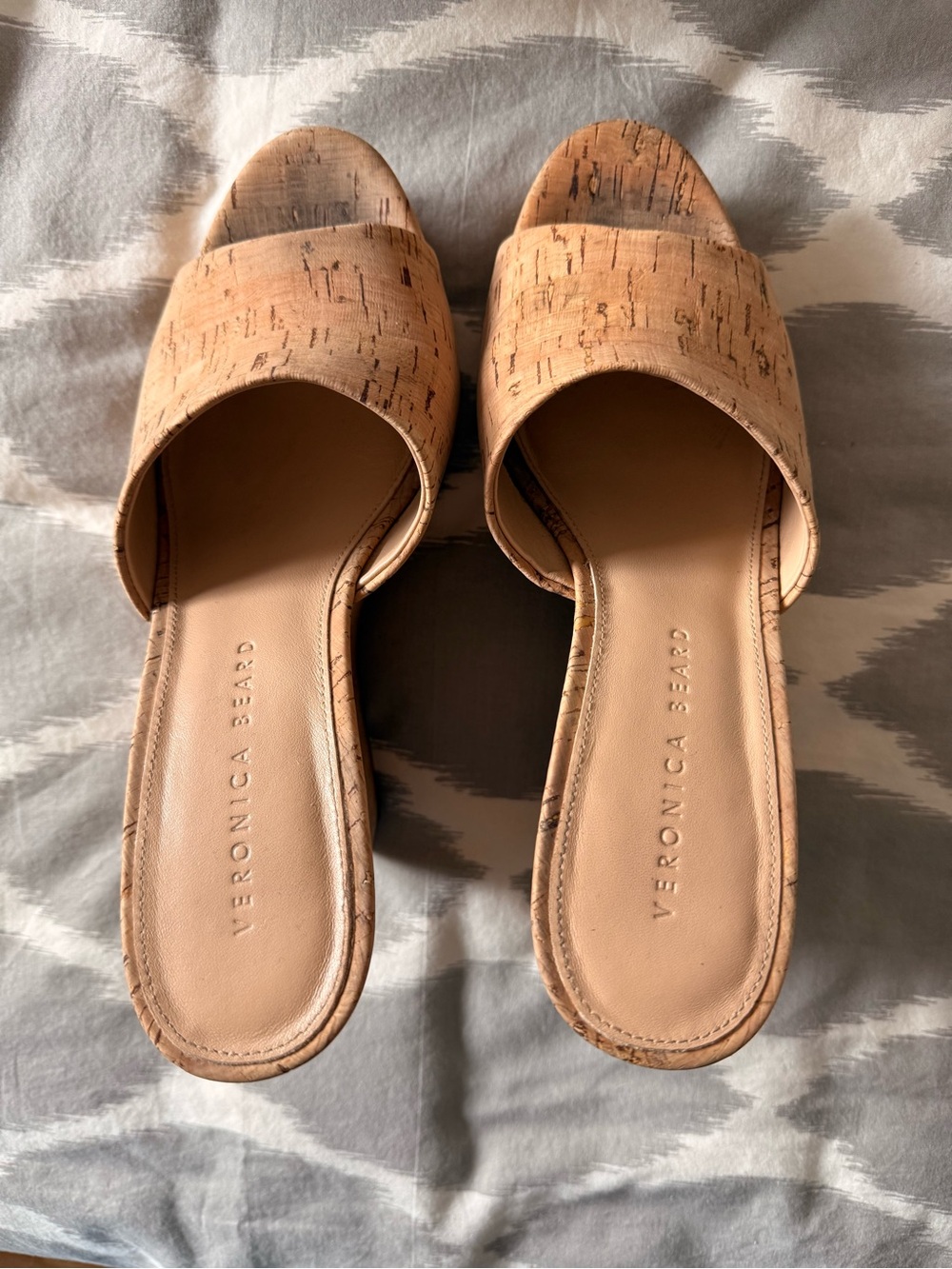 Veronica Beard Cork Slide Sandals in Natural Cork Tan